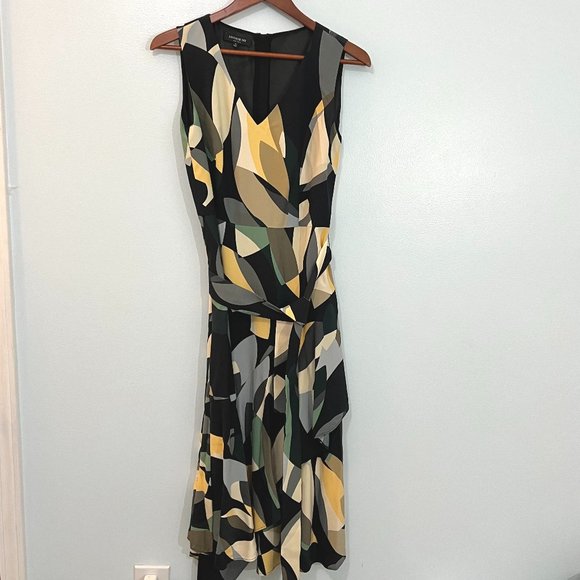 Lafayette 148 Abstract Telson Crepe Tie Belted Ruffle Midi Dress Sleeveless 4 - Picture 3 of 10